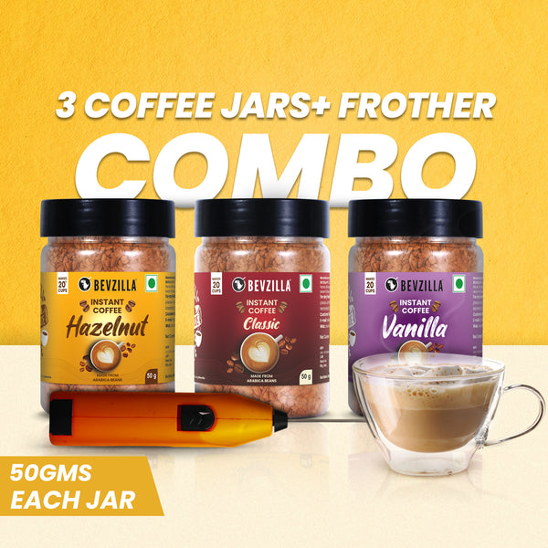 50 grams x 3 Coffee Jars Combo with Electric frother