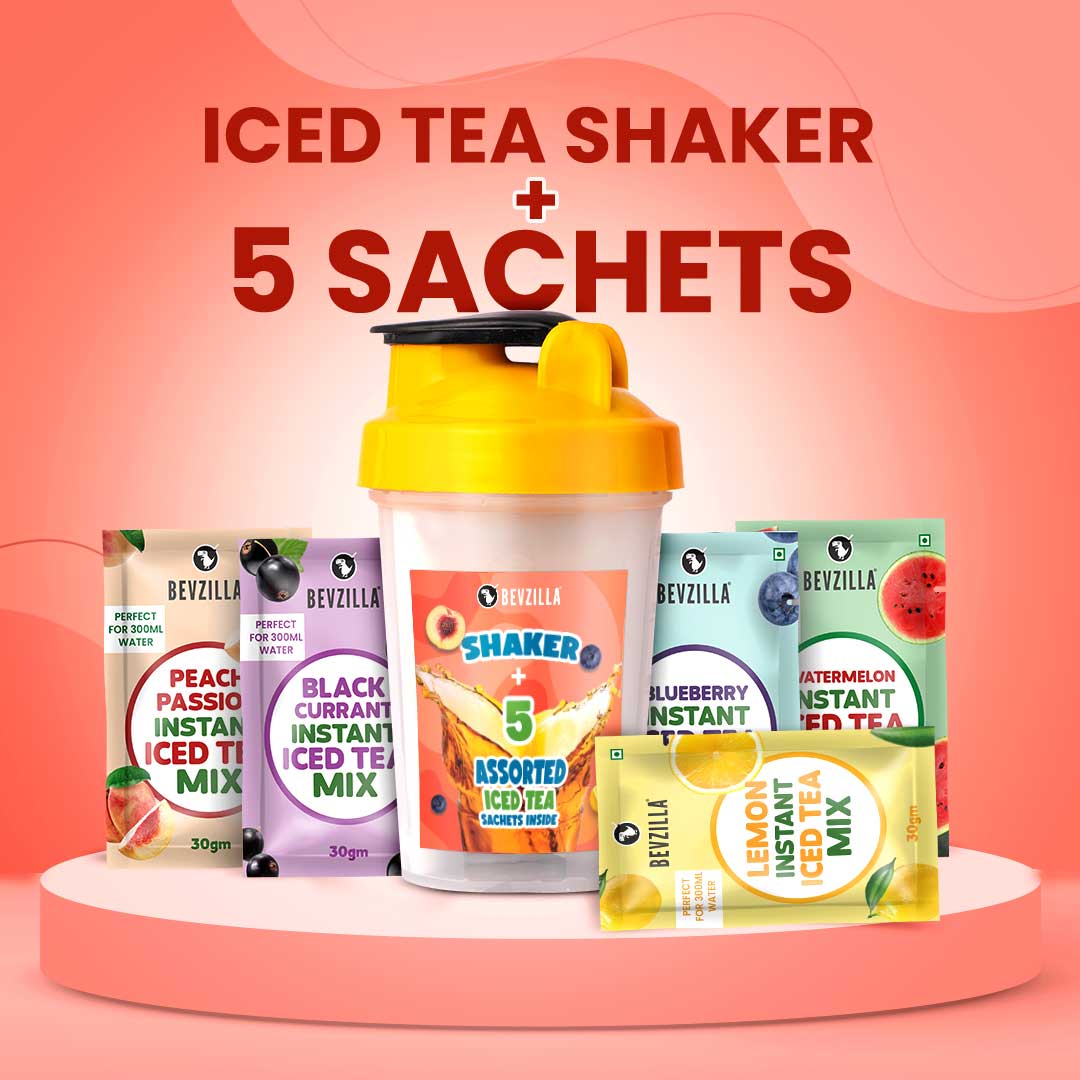 5 Flavoured Iced Tea Sachets + Shaker Bevzilla