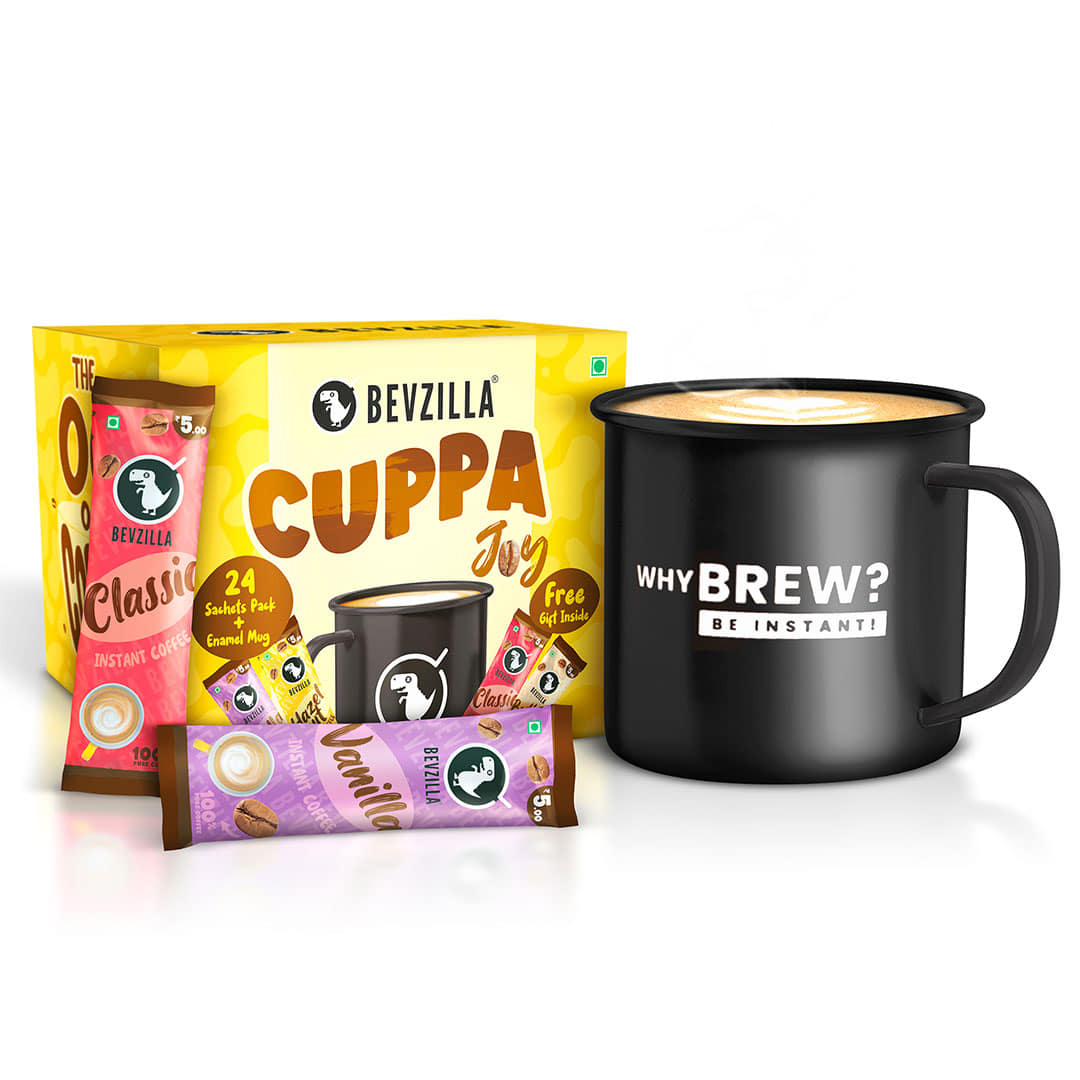 24 Flavoured Coffee Sachets + Stainless Steel Mug Combo