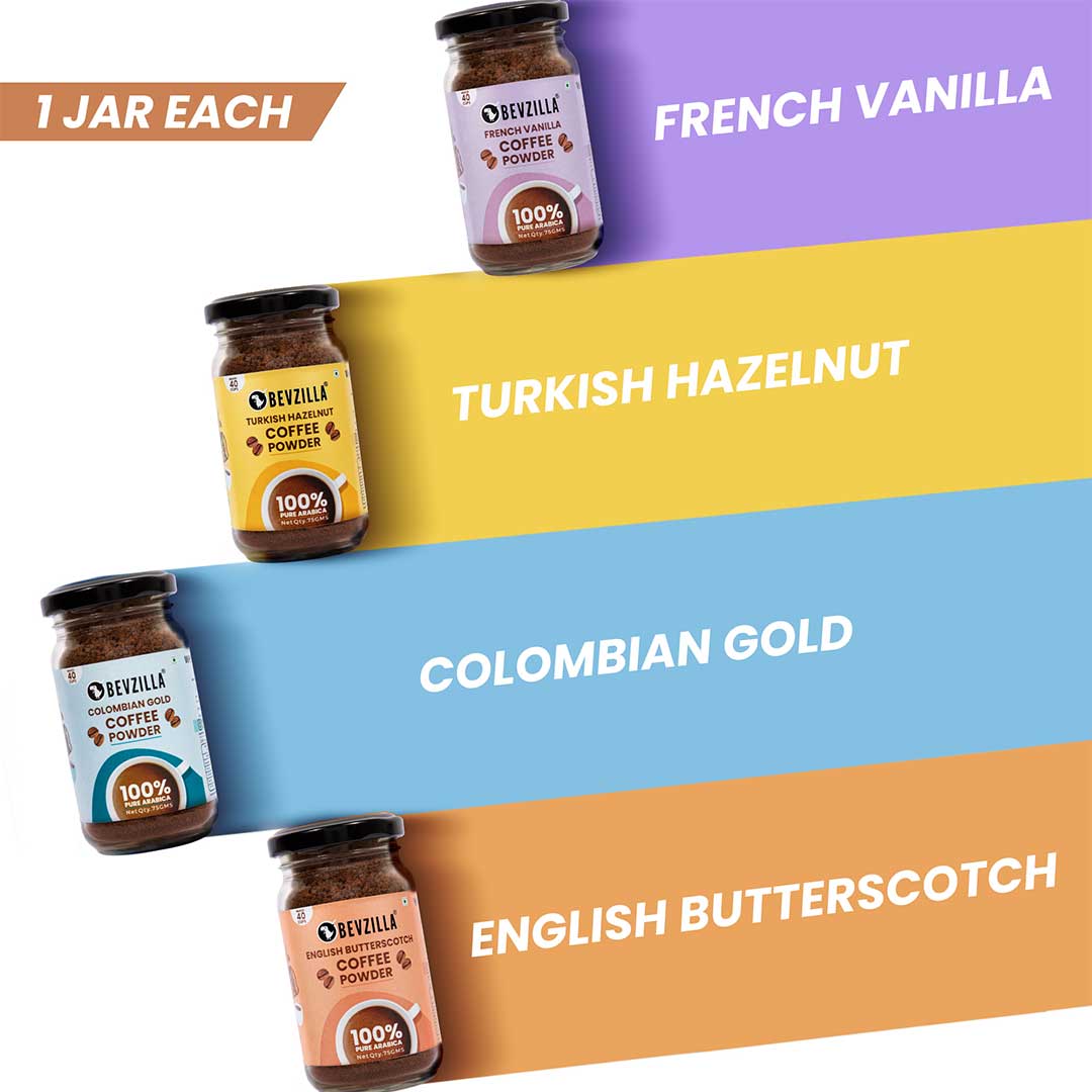 75GM x 4 Flavoured Coffee Jars with Free Electric Frother