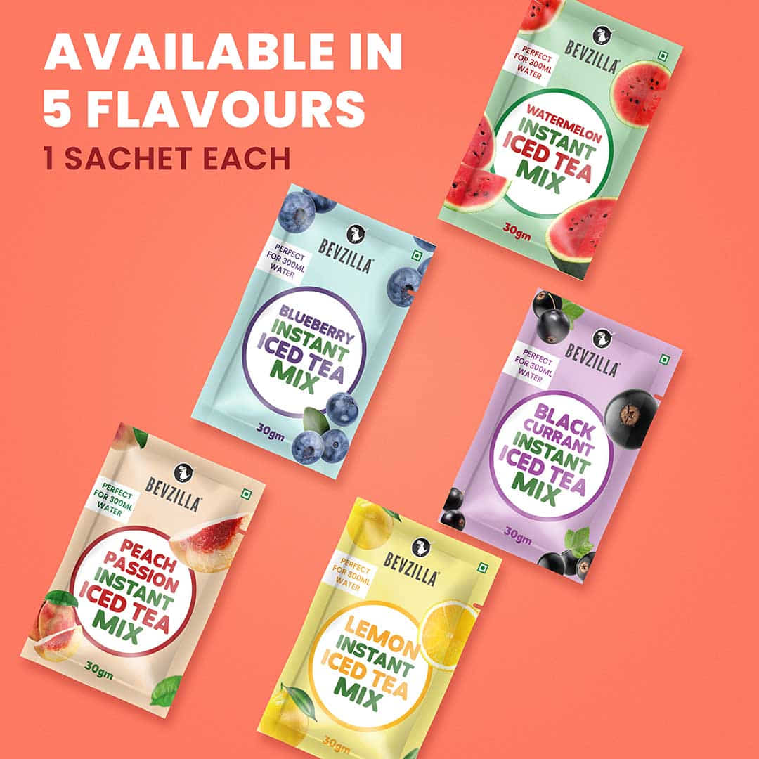 5 Flavoured Iced Tea Sachets + Shaker