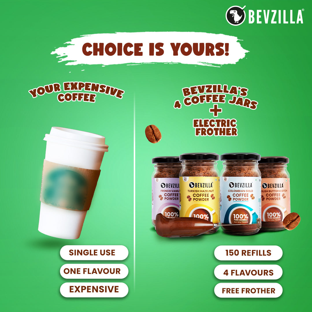 75GM x 4 Flavoured Coffee Jars with Free Electric Frother