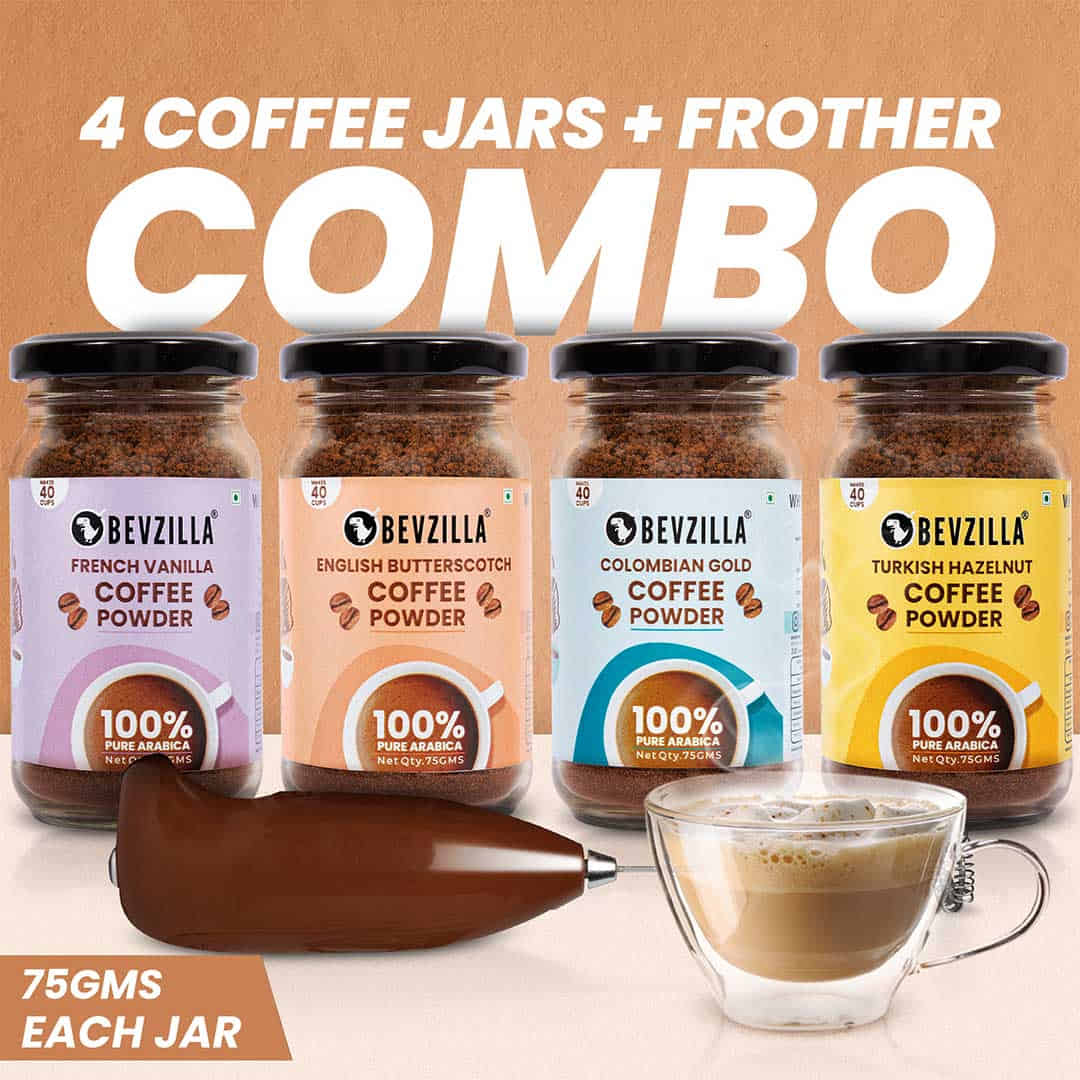 75GM x 4 Flavoured Coffee Jars with Free Electric Frother