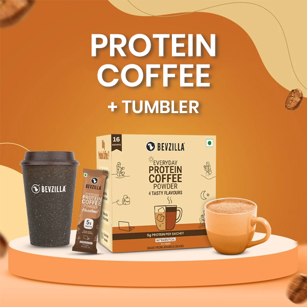 16 Protein Coffee Sachets Box + Reusable Coffee Husk Tumbler