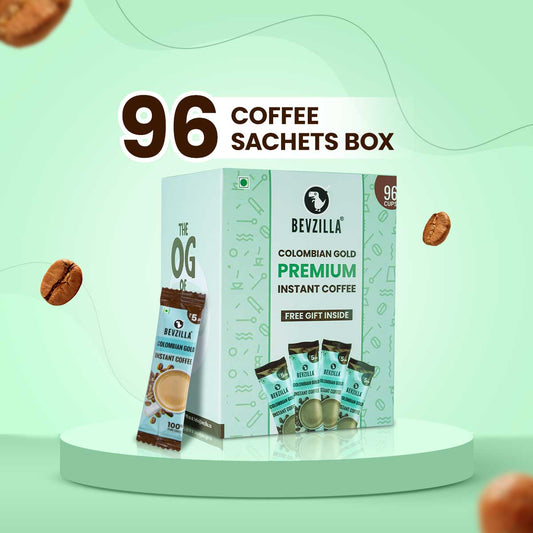 96 Colombian Gold Coffee Sachets Box (Free Coffee Sachet Inside)