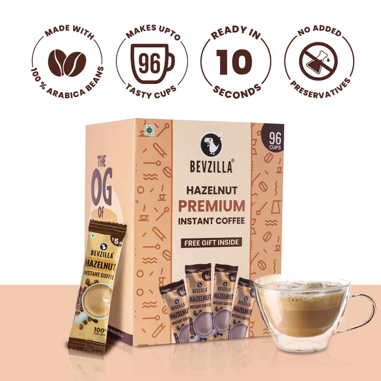 96 Hazelnut Coffee Sachets Box (Free Coffee Sachet Inside)