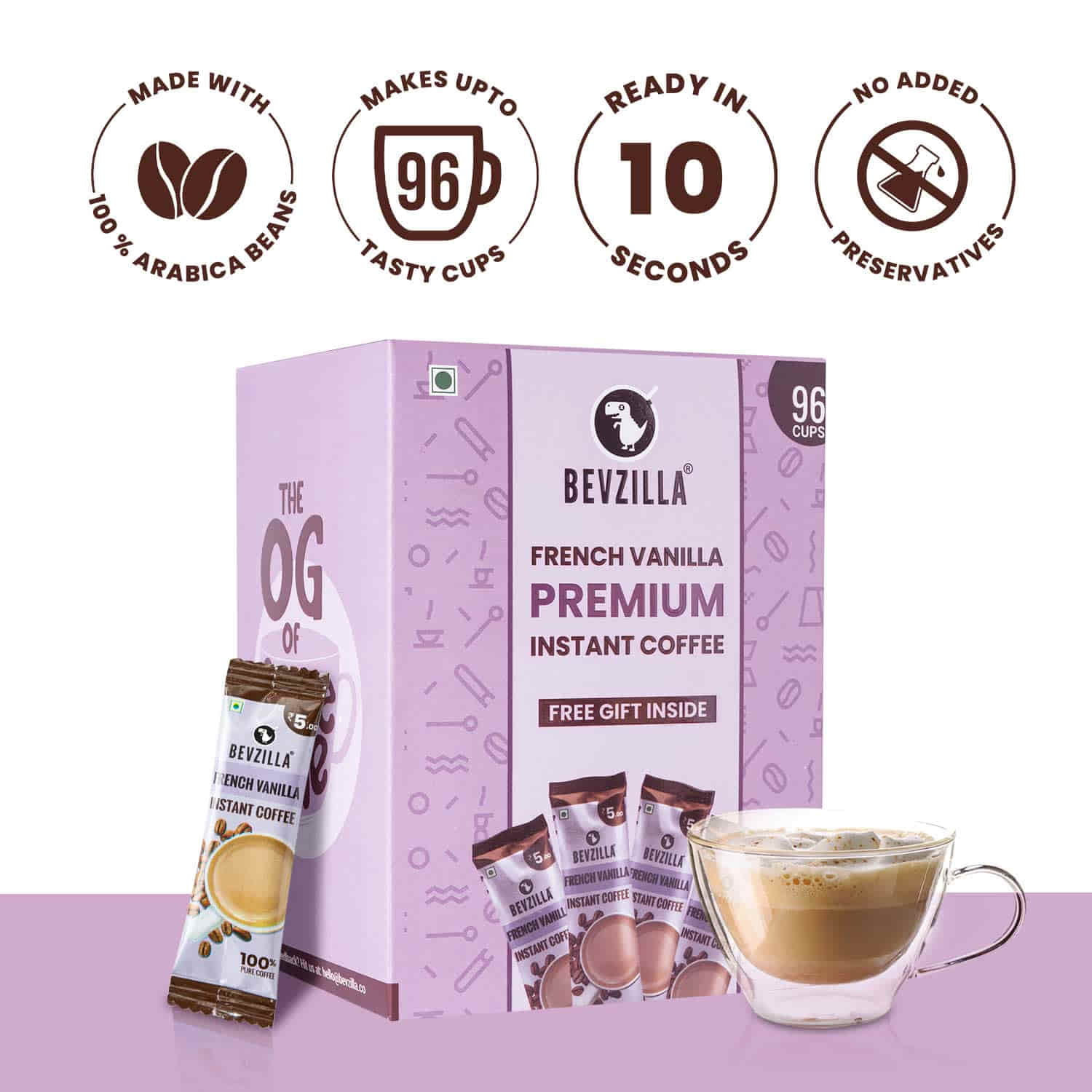 Buy Best French Vanilla Coffee Powder Box I 96 Sachets Under ₹599 Bevzilla